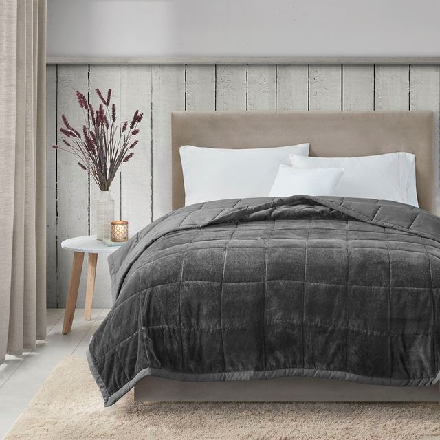 Olliix by Madison Park Coleman Charcoal Full/Queen Reversible Down Alternative Blanket-4