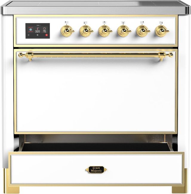 Ilve® Majestic III 36" White Pro Style Induction Range with Solid Door and Brass Trim-1