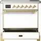 Ilve® Majestic III 36" White Pro Style Induction Range with Solid Door and Brass Trim-1
