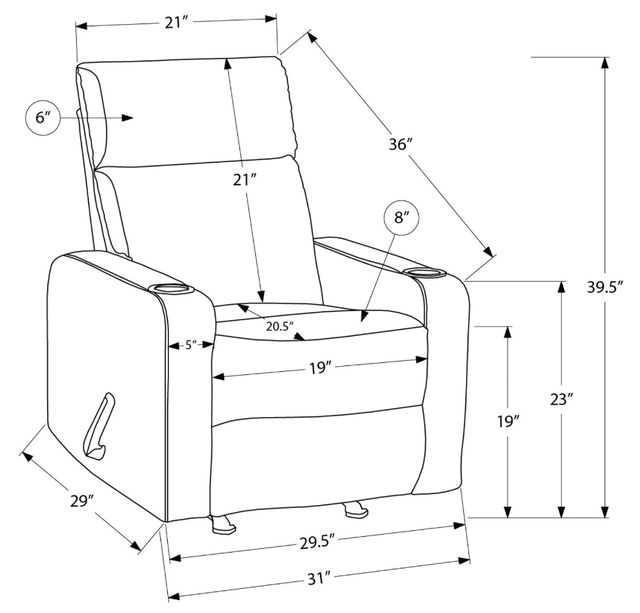 Monarch Specialties Inc. Dark Grey 31" Upholstered Manual Reclining Chair-3