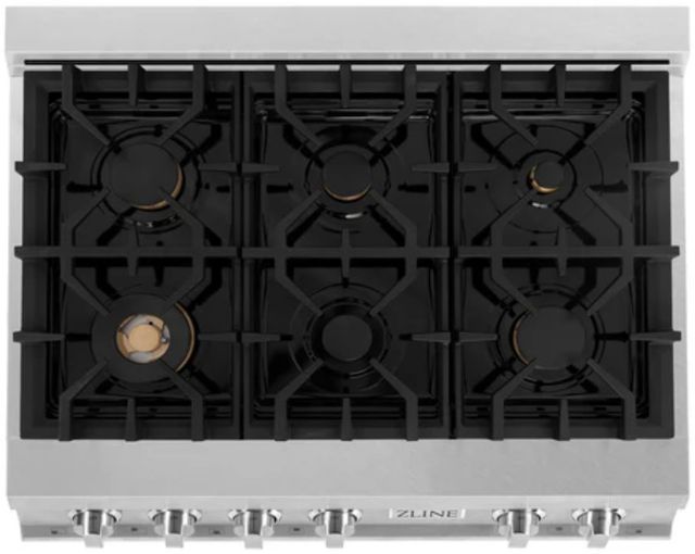 ZLINE Legacy 36" Satin Stainless Steel Gas Rangetop with 6 Brass Burners and Porcelain Cooktop-2