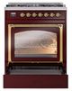 Ilve® Nostalgie II Noblesse 30" Burgundy Pro Style Dual Fuel Range with Brass Trim-3