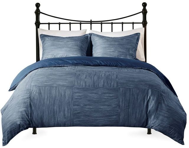 Olliix by Madison Park 3 Piece Navy Full/Queen Walter Printed Seersucker Duvet Cover Set-0