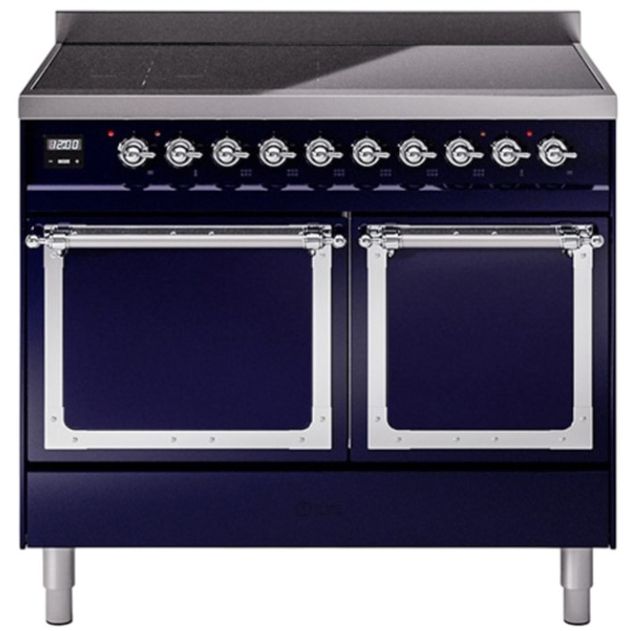 Ilve® Nostalgie II Noblesse 40'' Midnight Blue Pro Style Induction Range with Chrome Trim-0