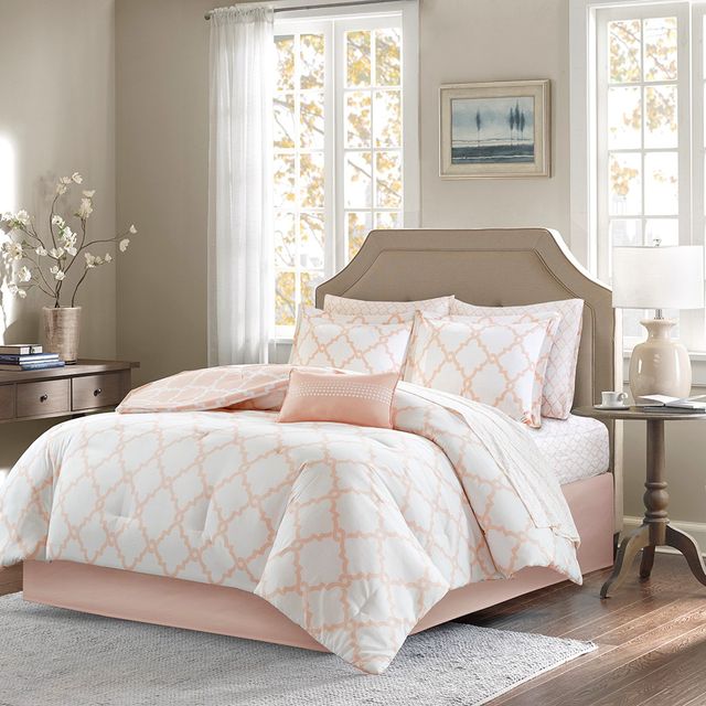 Olliix by Madison Park Essentials Peach Twin XL Merritt Reversible Complete Comforter and Cotton Sheet Set-1