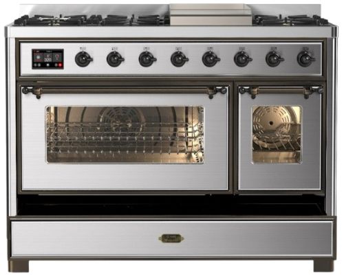 Ilve® Majestic III 48" Stainless Steel Pro Style Dual Fuel Liquid Propane Range with Griddle and Burnished Trim-2