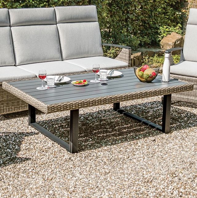 Furniture of America® Antigua Gray Aluminum/Faux Wicker Outdoor Adjustable Table with Gunmetal Base -1