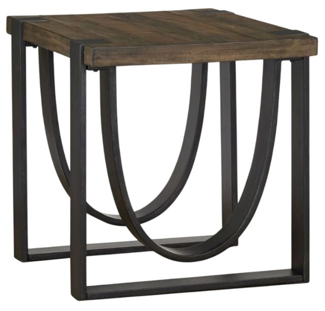 Magnussen Home® Bowden Rustic Honey End Table with Black Metal Base-0