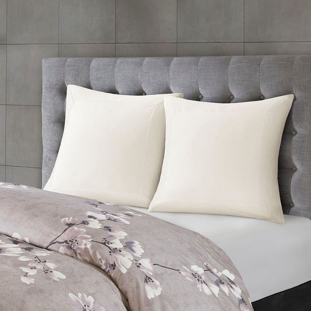 Olliix by N Natori Lilac king Sakura Blossom 3 Piece Cotton Sateen Printed Comforter Set-2