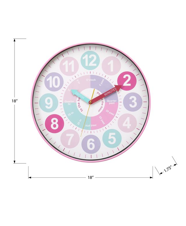 Monarch Specialties Inc. Multi-Colored Pastel 18" Wall Clock For Kids with Timekeeping Chart-2