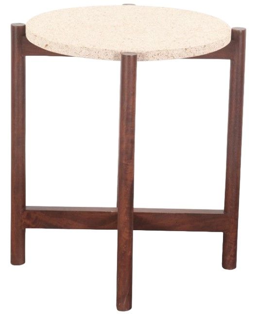 Home Trends & Design Abstract Beige Side Table with Walnut Base-0