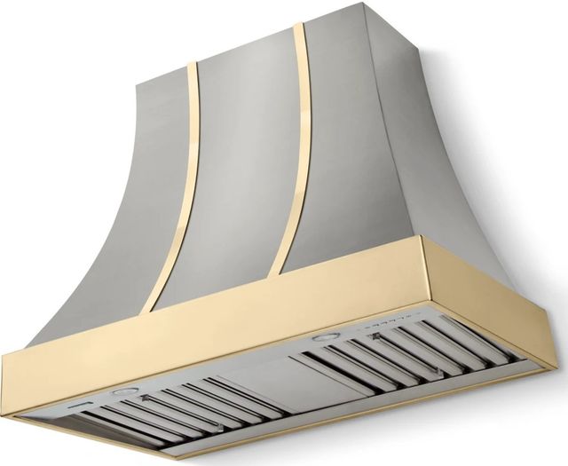 La Cornue CornuFé Cascade 36" Stainless Steel Wall Mounted Range Hood with Polished Brass Trim-0