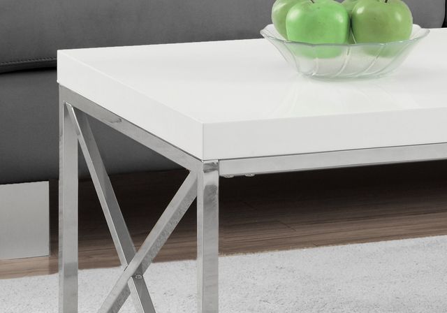 Monarch Specialties Inc. Glossy White Chrome Metal Coffee Table-3