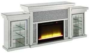 ACME Furniture Noralie Faux Diamonds/Mirrored Fireplace with LED