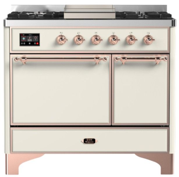 Ilve® Majestic III 40" Antique White Pro Style Dual Fuel Natural Gas Range with Solid Door and Copper Trim-0