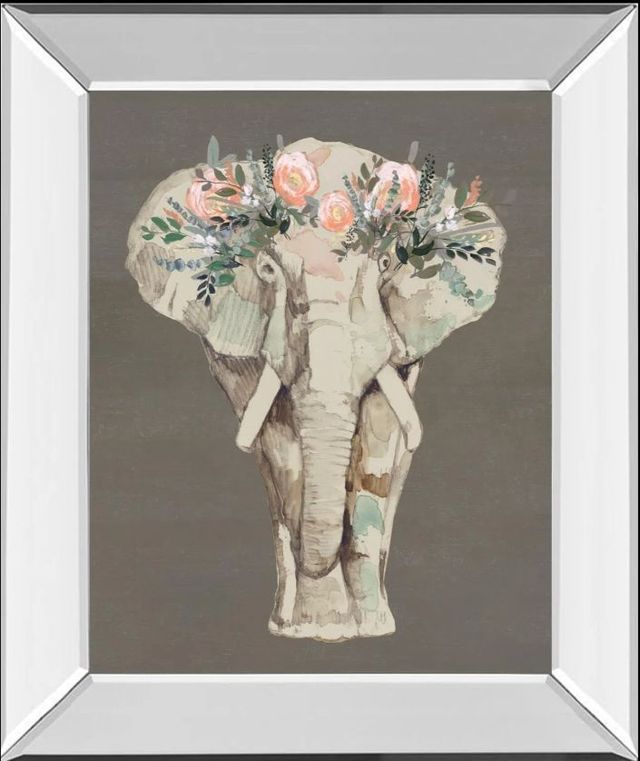 Classy Art Flower Crown Elephant II by Jennifer Goldberger Mirror Framed Wall Art-0