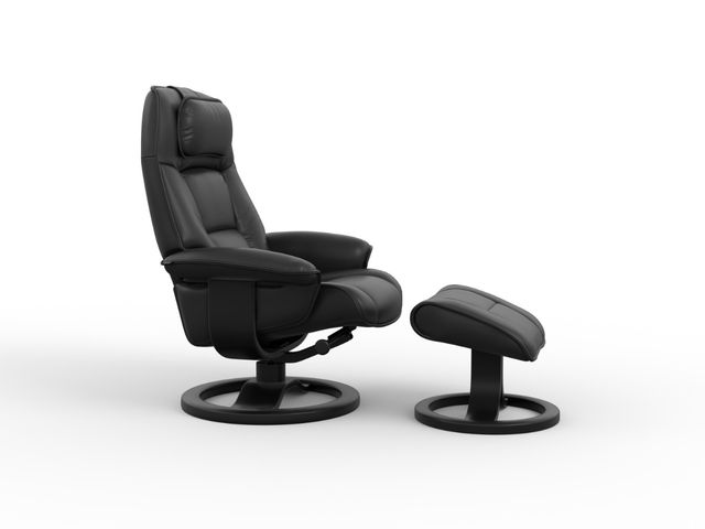 Fjords® Classic Comfort Admiral "R-base" Black Large Recliner with Footstool-1