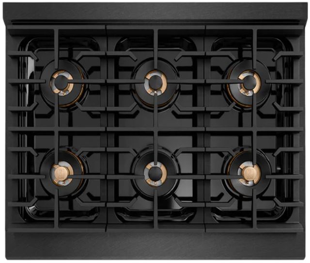 ZLINE Designer Collection Paramount 36" 5.2 Cu. Ft. Black Satin Stainless Steel Dual Fuel Range with Matte Black and Champagne Bronze Accents-2