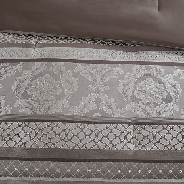 Olliix by Madison Park 7 Piece Grey Queen Bellagio Jacquard Comforter Set-3