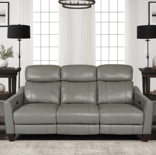 Armen Living Milos Light Gray Leather Power Reclining Sofa-2
