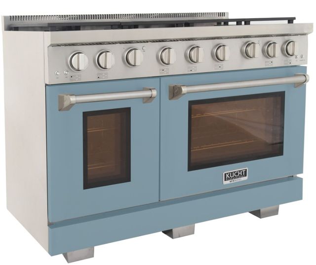 Kucht Professional KFX Series 48" Stainless Steel Pro Style Natural Gas Range with Light Blue Door and True Simmer Burners-1