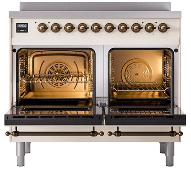 Ilve® Nostalgie II Noblesse 40'' Antique White Pro Style Induction Range with Burnished Trim-1