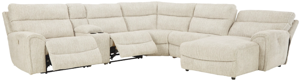 Signature Design by Ashley® Critic's Corner 6-Piece Parchment Power Reclining Right-Arm Facing Sectional and Chaise