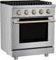 Hauslane HausPro 30" Stainless Steel Pro-Style Dual Fuel Range with Satin Brass Knobs-3