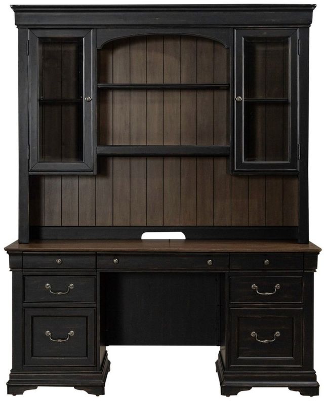 Liberty Furniture Meritage Aged Charcoal/Caramel Credenza and Hutch-2