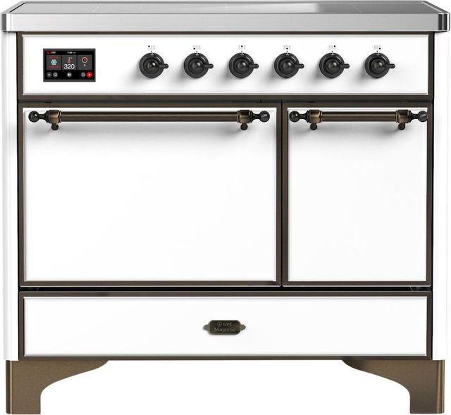 Ilve® Majestic III 40" White Pro Style Induction Range with Solid Door and Burnished Trim-0