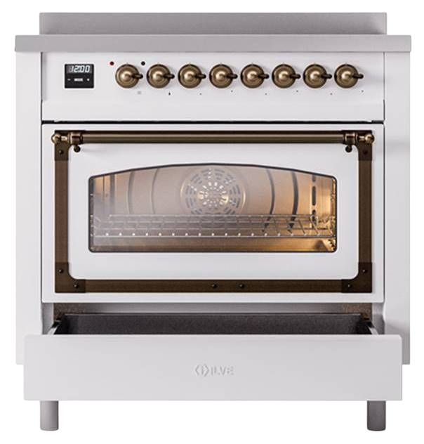 Ilve® Nostalgie II Noblesse 36'' White Pro Style Induction Range with Burnished Trim-3