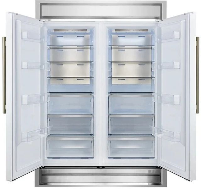 FORNO® Maderno Series Alta Qualita 60" 27.2 Cu. Ft.  Antique Brass/ White Built In Convertible Side-by-Side Refrigerator-1