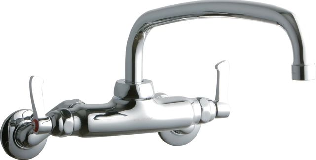 Elkay Chrome Foodservice 3-8" Adjustable Centers Wall Mount Faucet with 12" Arc Tube Spout-0