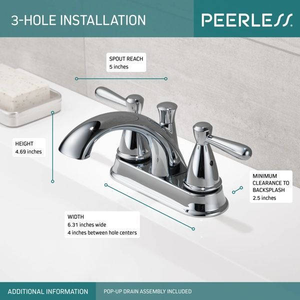 Peerless Retail Channel Product 2-Handle Chrome Centerset Bathroom Faucet-3