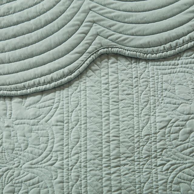 Olliix by Madison Park 3 Piece Seafoam Full/Queen Tuscany Reversible Scalloped Edge Coverlet Set-3