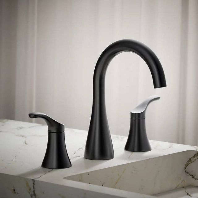 KOHLER® Simplice® Matte Black 1.0 GPM Widespread Bathroom Sink Faucet-3