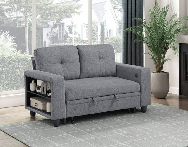 Homelegance® Robinson Gray Loveseat with Pull-Out Bed, Shelves, and Charging Ports-1