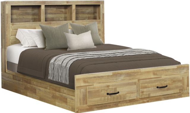 Monarch Specialties Inc. Medium Oak Queen Panel Storage Bed-0