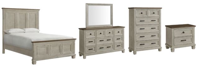 Elements International Farmington 5-Piece Medium Brown/Washed Stone Queen Panel Bedroom Set-0