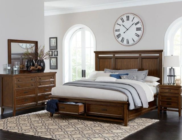 Homelegance® Frazier Park Brown Cherry Queen Platform Bed with Footboard Storage-1