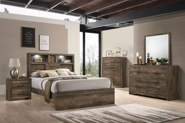 Elements International Bailey 4-Piece Warm Walnut Queen Panel Bedroom Set-1