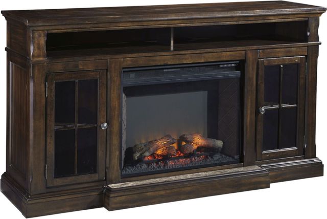 Signature Design by Ashley® Roddinton 74" Dark Brown TV Stand with Electric Fireplace-2