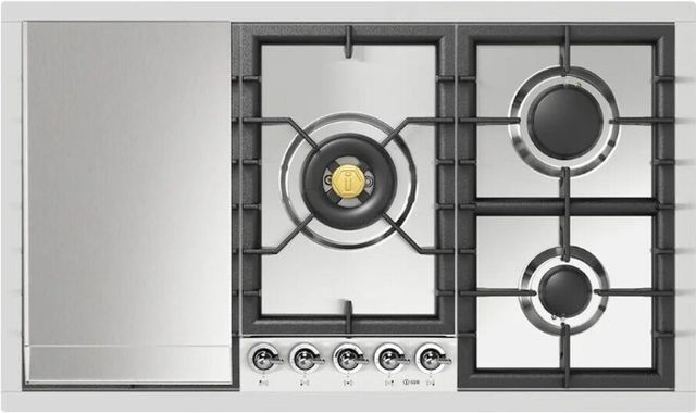 Ilve Nostalgie II 36” Stainless Steel Gas Cooktop with 5 Black Brass Burners and Griddle-0