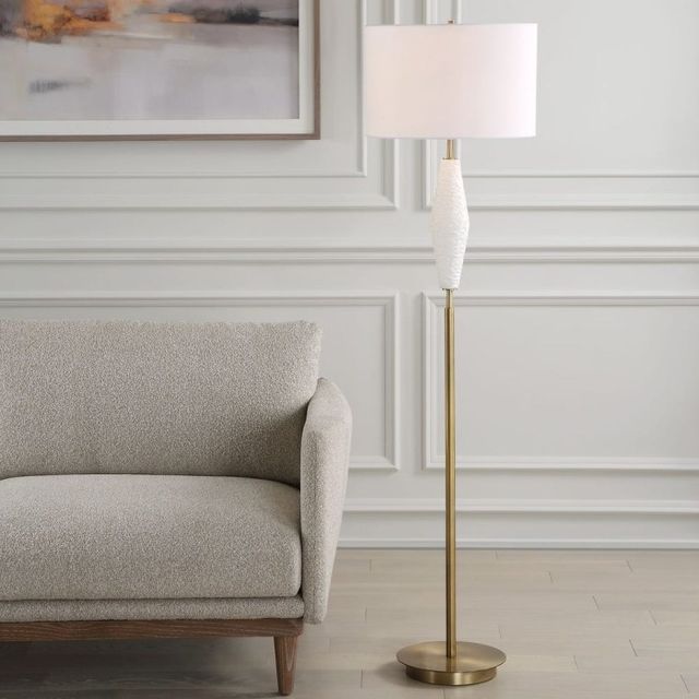 Uttermost® Quite the Buzz Antique Brass/White Floor Lamp-1