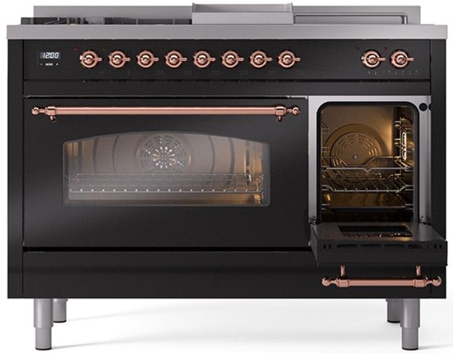 Ilve® Nostalgie II Series 48" Glossy Black Pro Style Dual Fuel Range-3