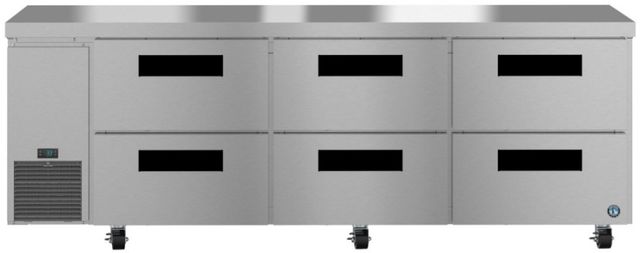 Hoshizaki Steelheart® 93" 30.17 Cu. Ft. Stainless Steel Three Section Undercounter Side Mount Refrigerator with Stainless Drawers-0