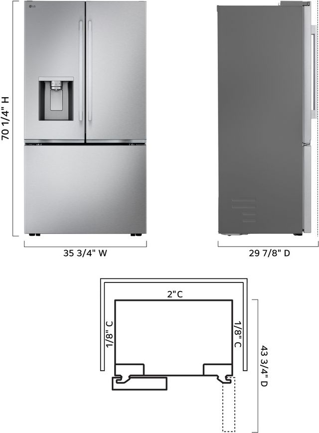 LG 36" 23.7 Cu. Ft. PrintProof™ Stainless Steel Counter Depth MAX™ with Zero Clearance™ French Door Refrigerator-9
