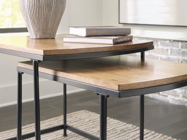 Signature Design by Ashley® Drezmoore 2-Piece Light Brown Nesting End Table Set with Black Metal Base -4
