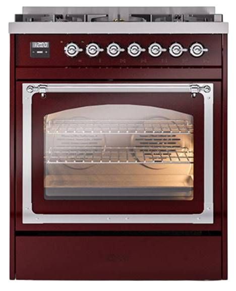 Ilve® Nostalgie II Noblesse 30" Burgundy Pro Style Dual Fuel Range with Chrome Trim-1