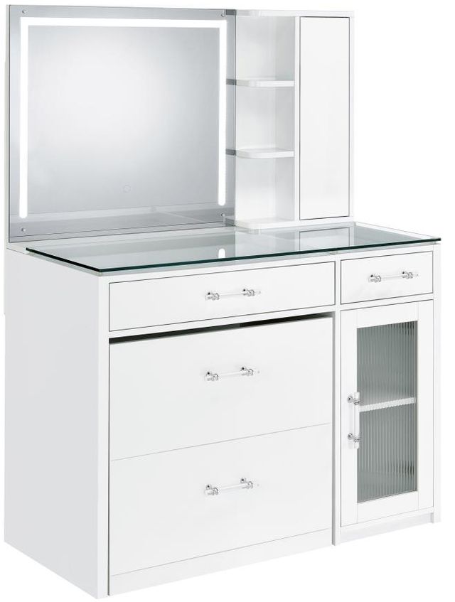Coaster® Flora 2-Piece White High Gloss Vanity Set with LED Mirror-1